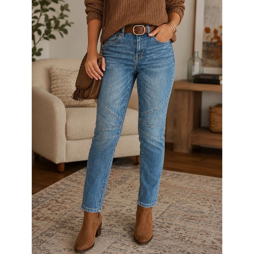 Indigo Thread Co Womens Size 6 Moto Skinny Jeans Blue Stretch Mid Rise